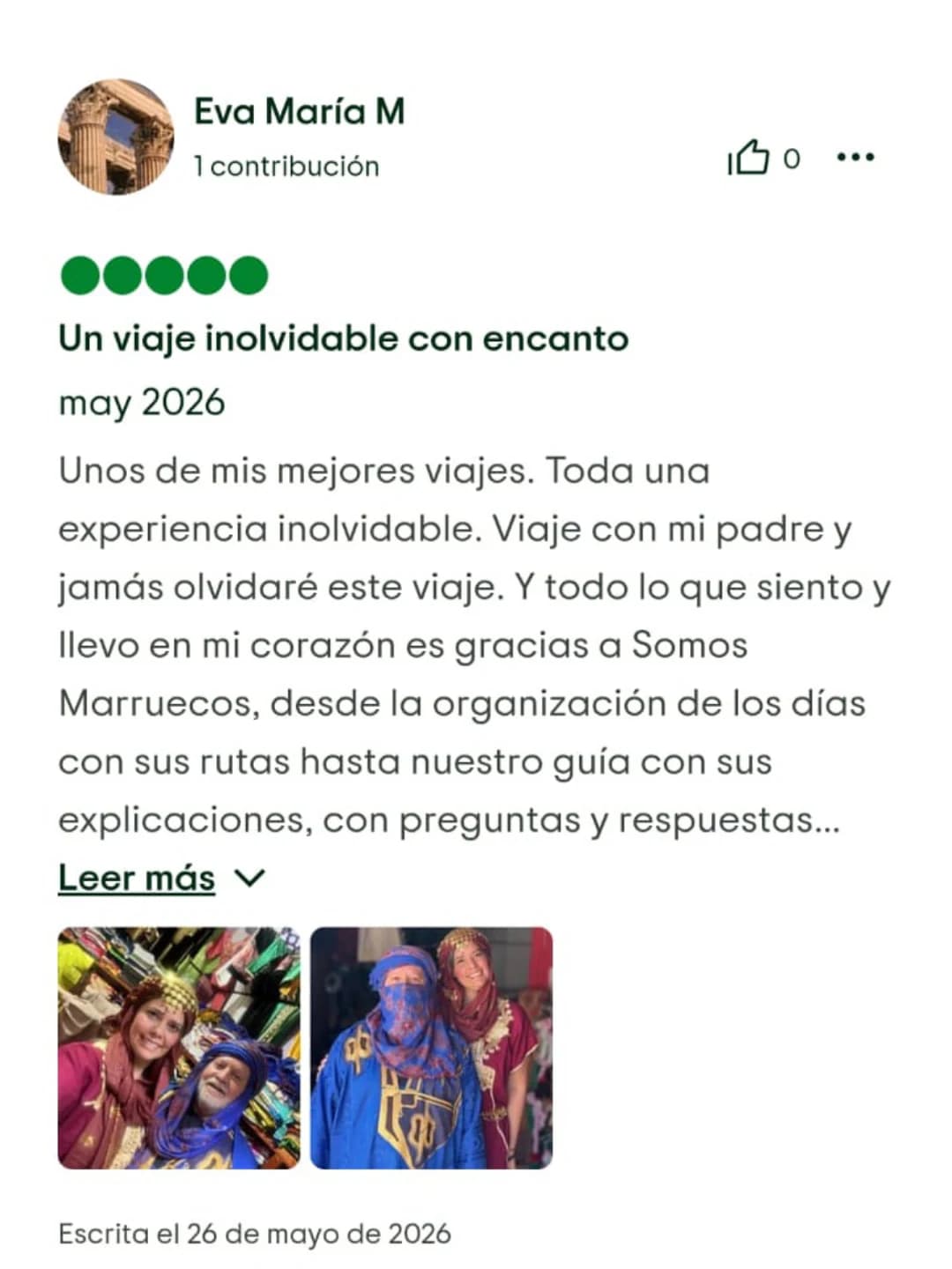 Captura original de una opinión en Tripadvisor, reseña 5